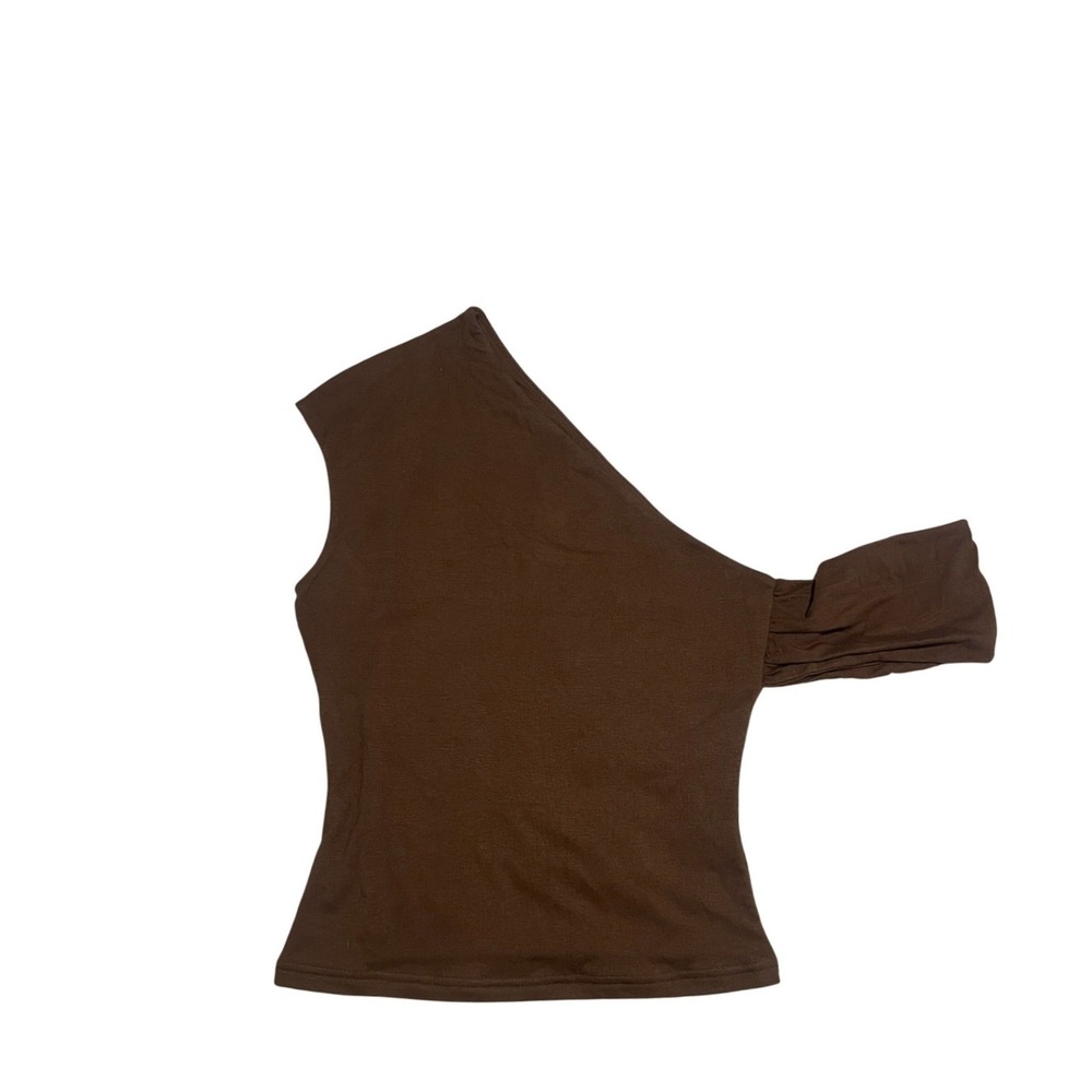 Charcoal Chocolate Brown One Shoulder Asymmetrical Top Size 10